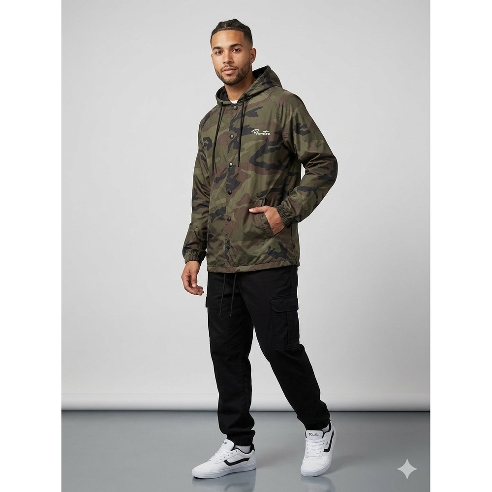 Primitive Skateboarding Mens Camo Hooded Windbreaker Jacket Small NBBE-006A7